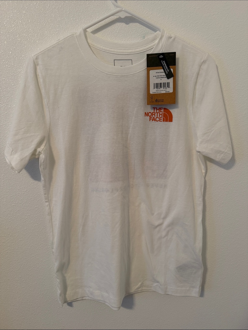 The North Face White Short-Sleeve Tee with Orange Logo